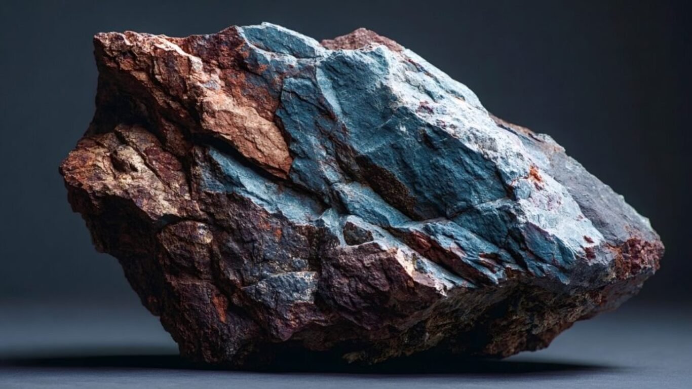 Raw multicolored stone showing rough texture on dark background